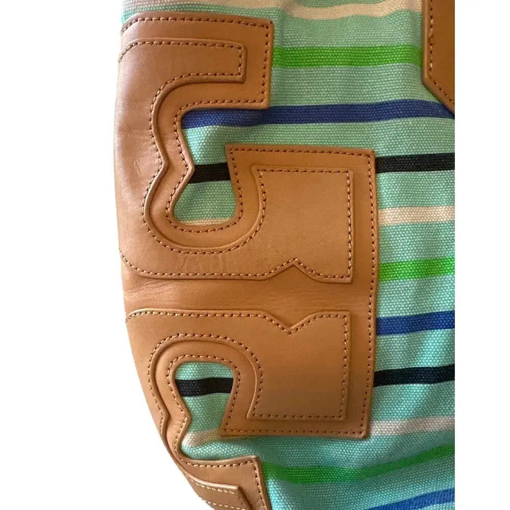 Tory Burch Stacked T Striped‎ Canvas Tote Bag